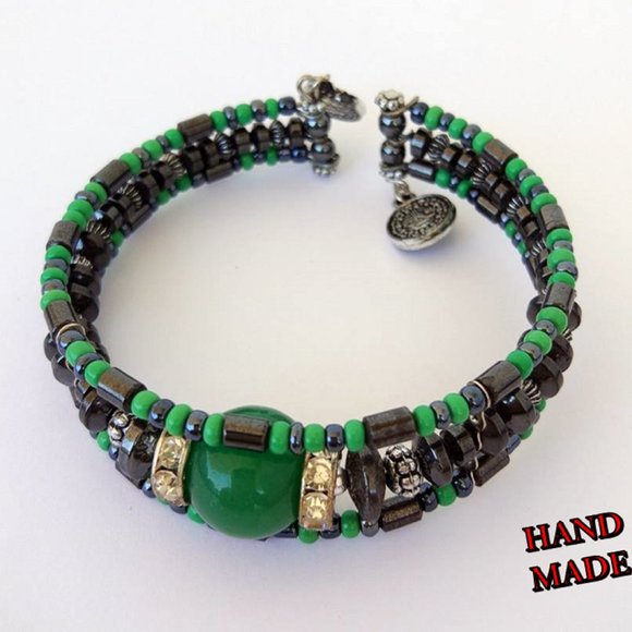 Green Natural Stone Watch Bracelet Hand Made NEW - Picture 2 of 3